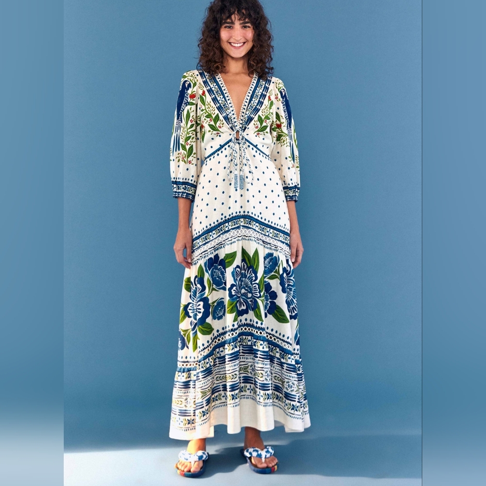 Farm Rio Off White Macaw Flight Maxi Dress